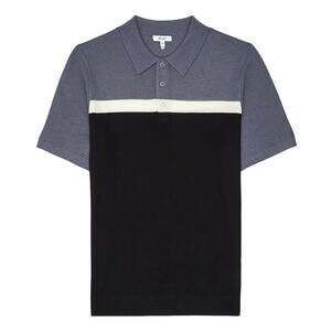 Reiss Cairns Striped Textured Knitted Polo Button Shirt Size SM Wool Blend Men's